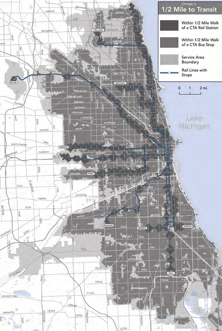 Map showing transit access