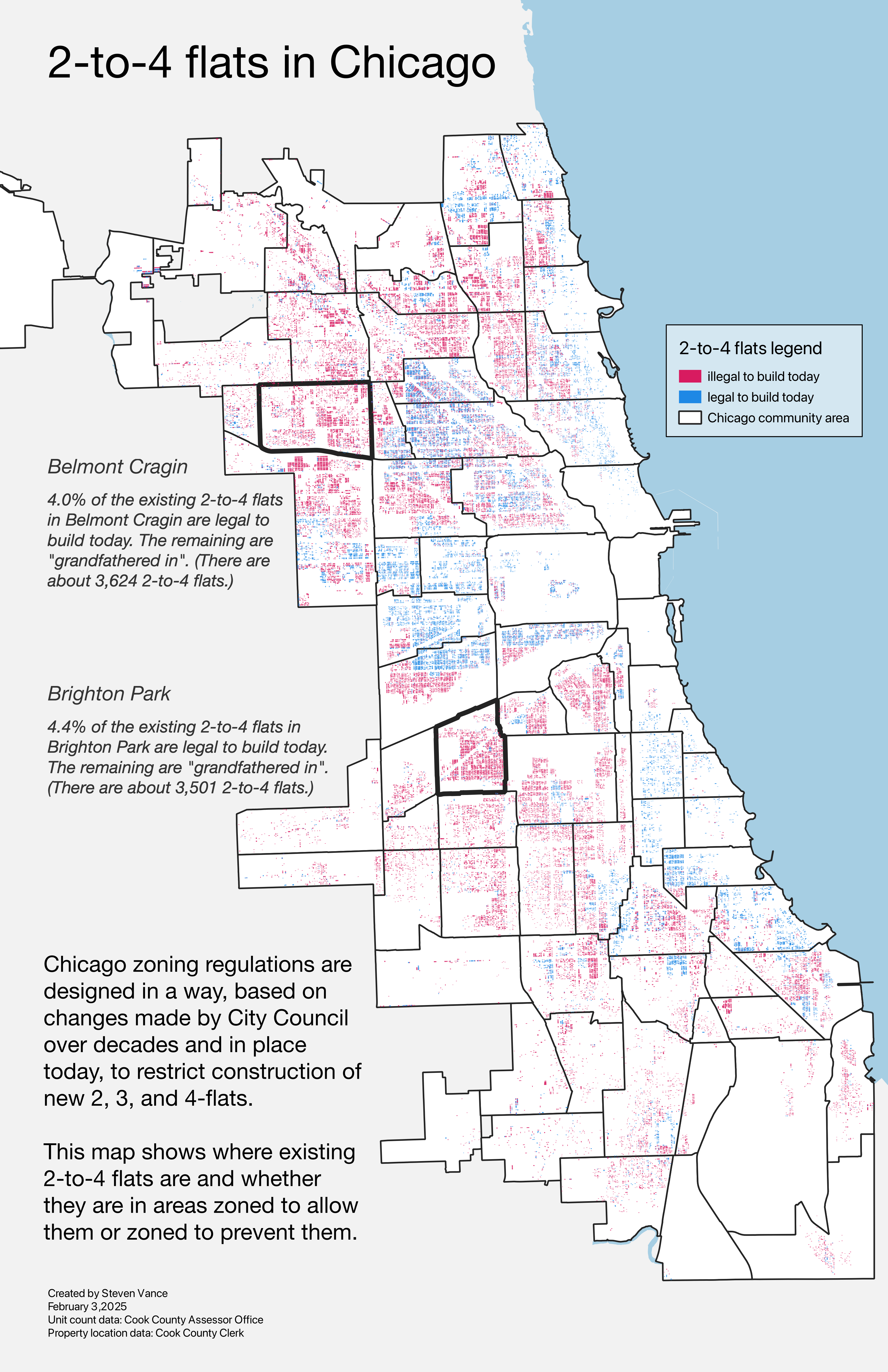 Map four flat locations in Chicago